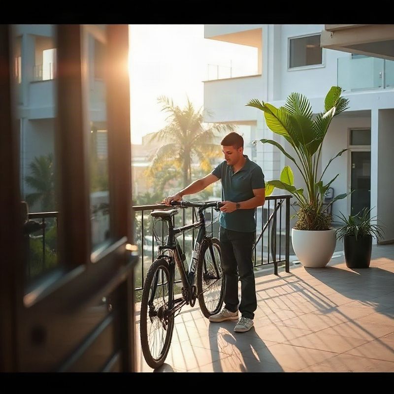 A staff member takes notes at the counter while a customer points to a bike tire.